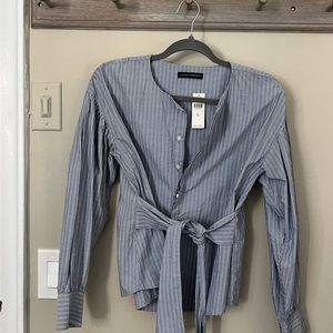 Citizens of humanity / blue white striped button up top with tie waist